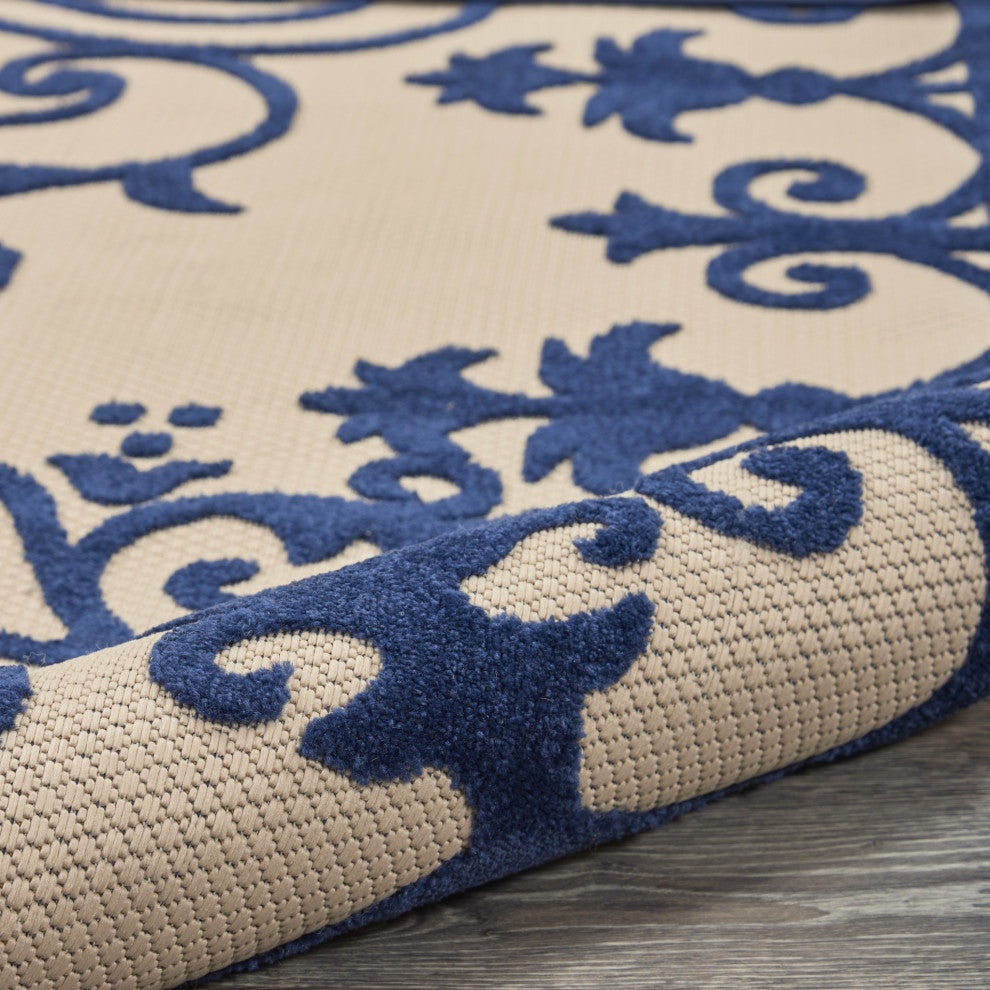 8 x 11 Navy Medallion Indoor Outdoor Area Rug