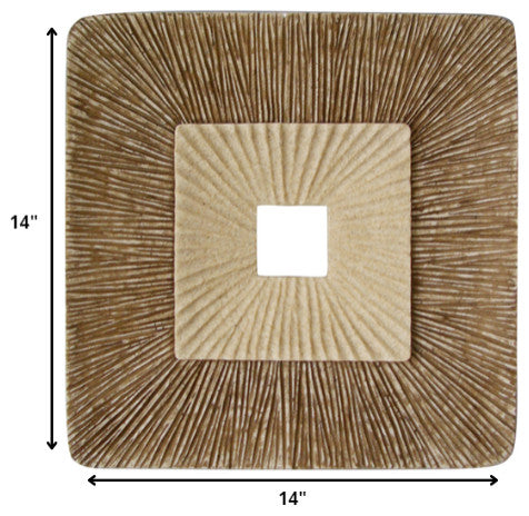 14" X 14" X 2" Brown Concave Square Double Layer Ribbed  Wall Plaque Set Of 2