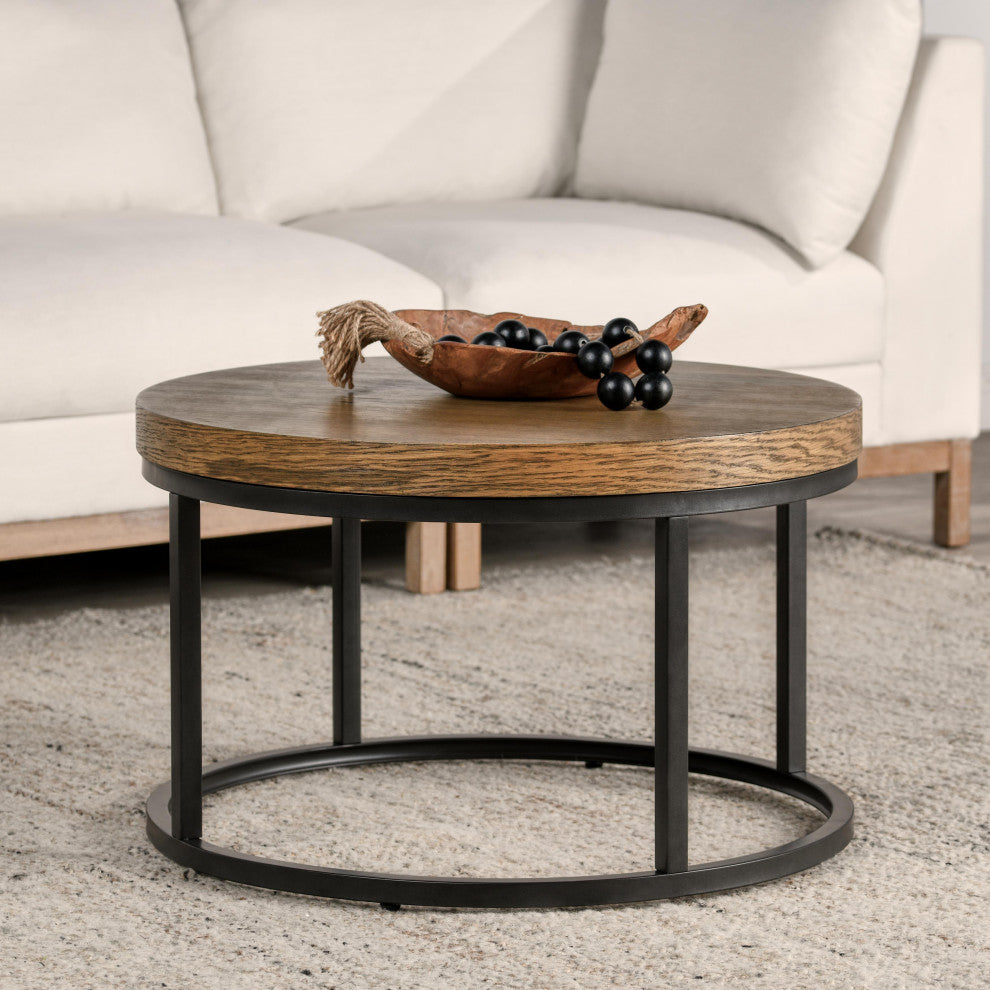 Catta 30" Round Wood Coffee Table Light Brown