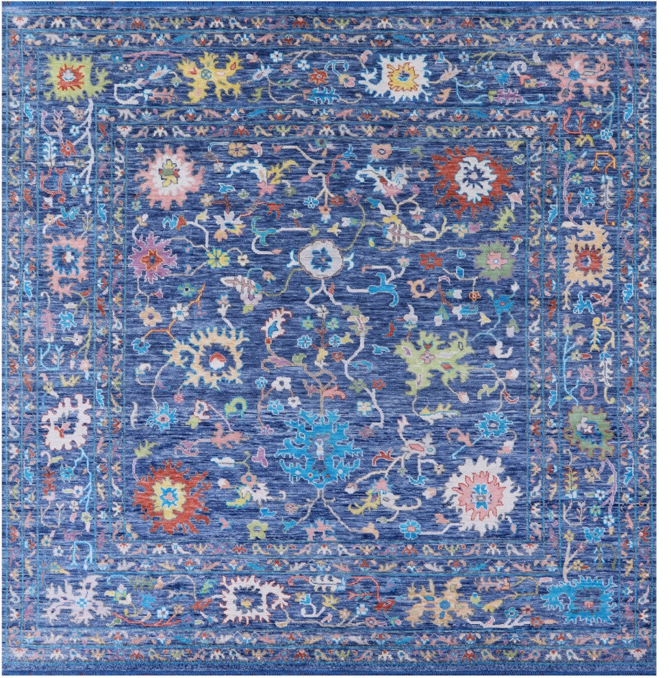 12' Square Hand Knotted Turkish Oushak Wool Rug - Q13343