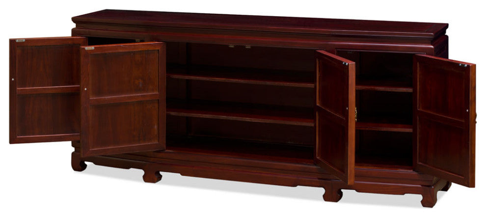 Dark Cherry Elmwood Dragon Carving Oriental Sideboard