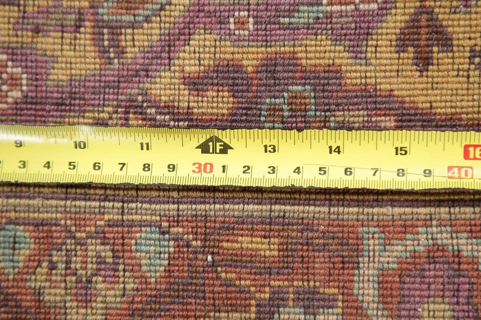 Indian Traditional Hand-Knotted Oriental Agra Area Rug, Beige, 12'0"X8'11"