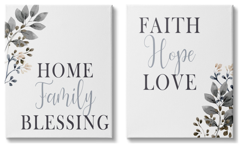 Faith Hope Home Family Phrases Soft Black Florals,24 x 30