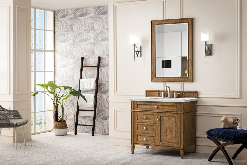 James Martin 650-V36-SBR-3ENC 36" Saddle Brown Single Vanity w/ 3 CM Quartz Top