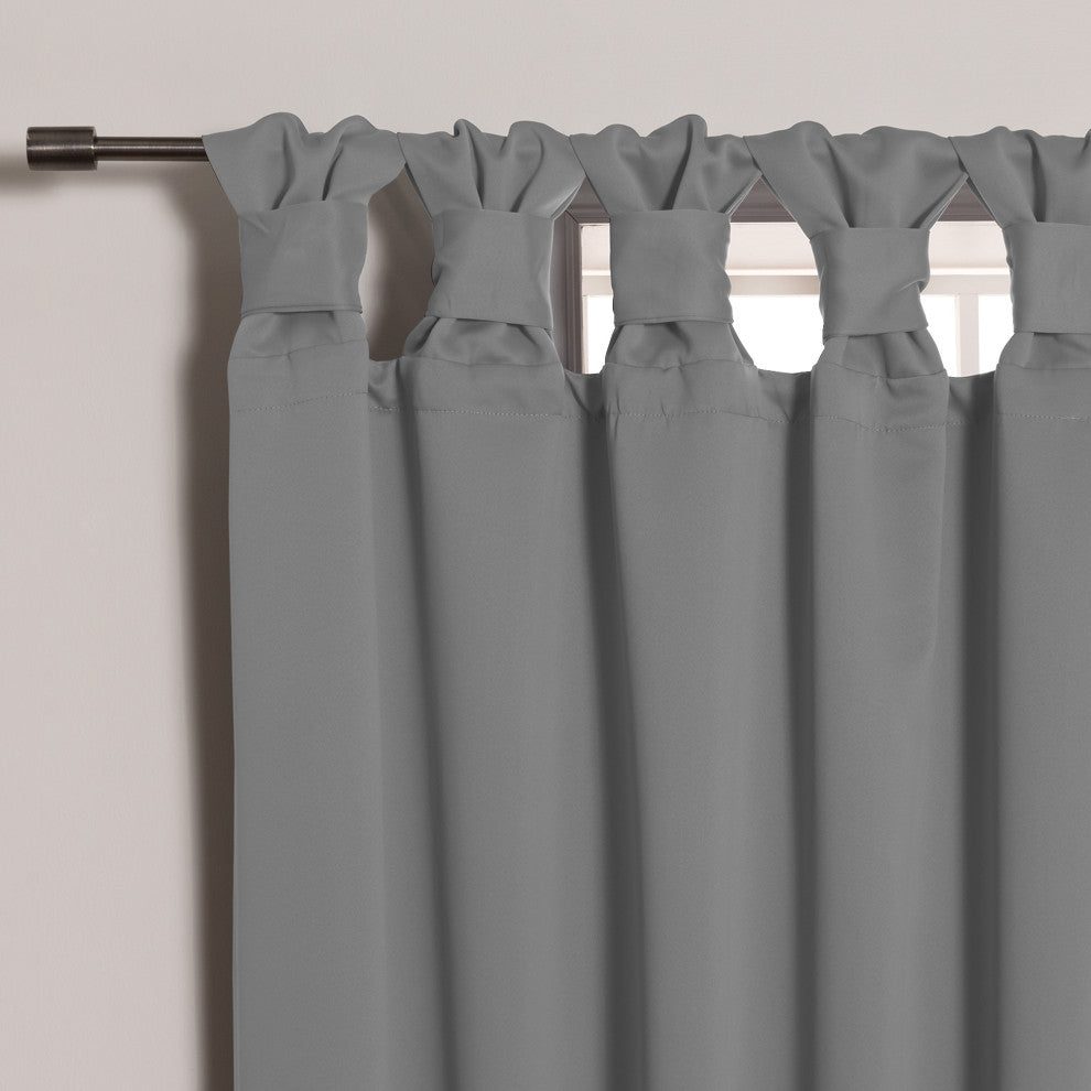 BANDTAB -Thermal Insulated Blackout Knotted Tab Curtain Set, Grey, 52" W X 63" L