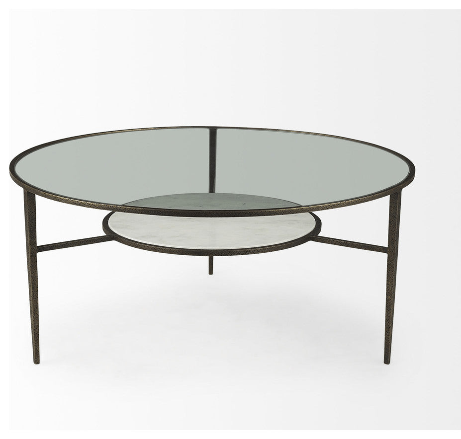 Iron Glass And Marble Round Coffee Table