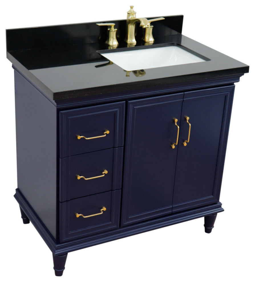 37" Single Vanity, Blue Finish With Black Galaxy