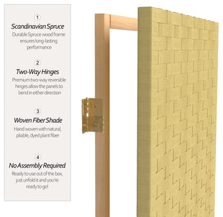 6' Tall Woven Fiber Room Divider, 4 Panel, Dark Beige