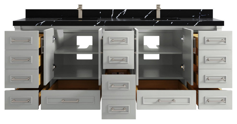 Aberdeen 84 Double Sink Bath Vanity in Coventry Gray 2" Calacatta Black