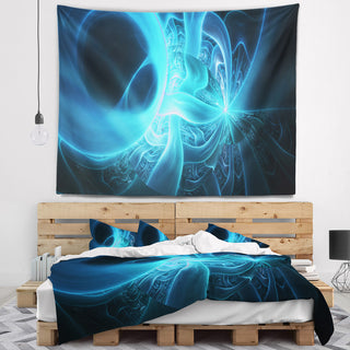 Shining Bright Blue on Black Abstract Wall Tapestry, 92"x78"