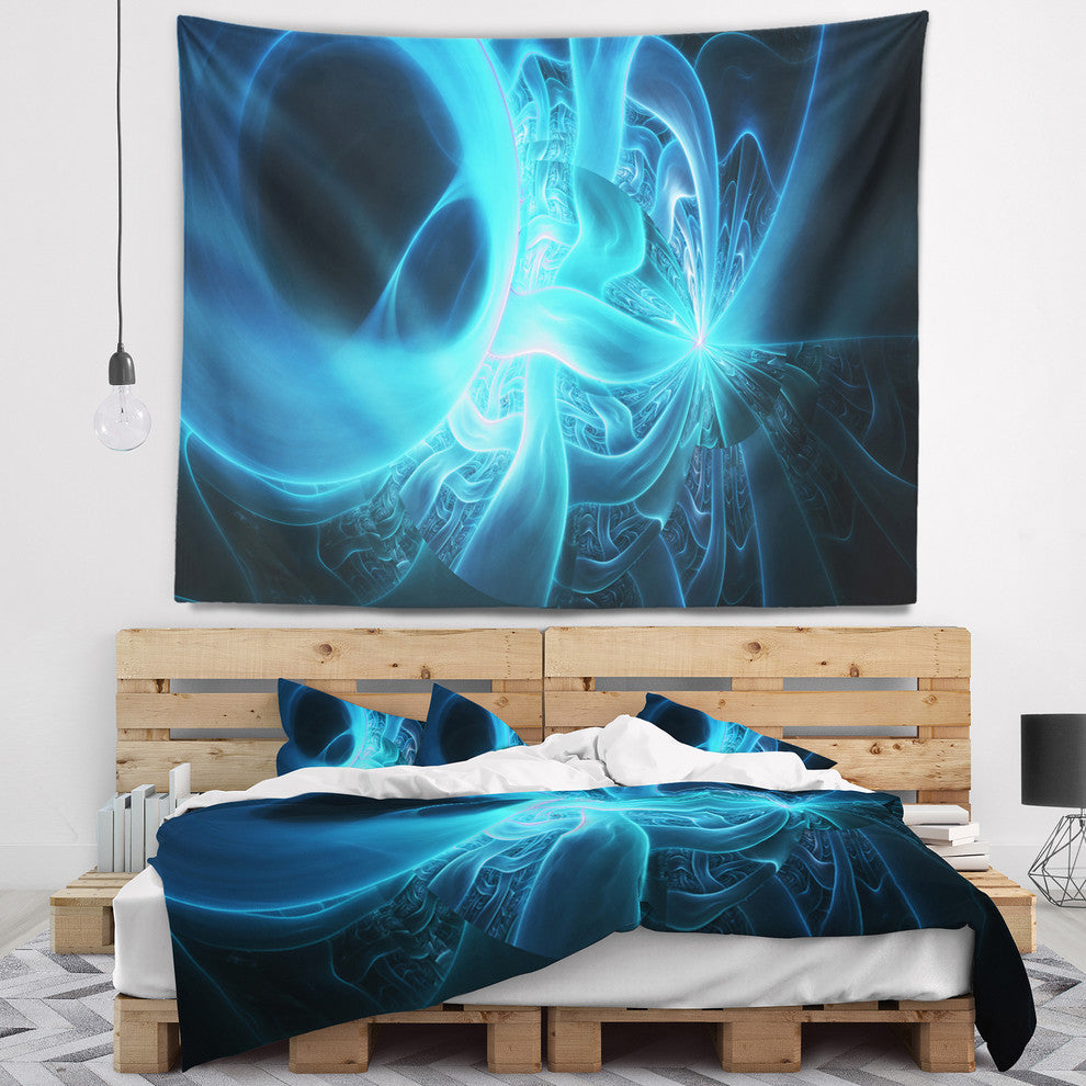 Shining Bright Blue on Black Abstract Wall Tapestry, 92"x78"