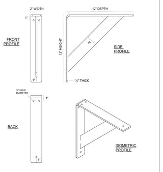 2"x12"x12" Traditional Bracket, Steel