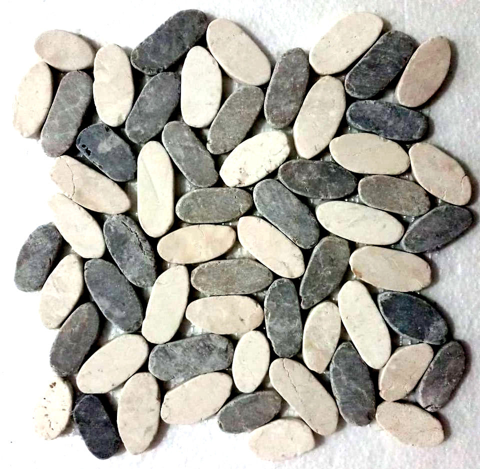 Grey & White Oval Marble Pebble Tile - Superior Natural Stone for Backsplash
