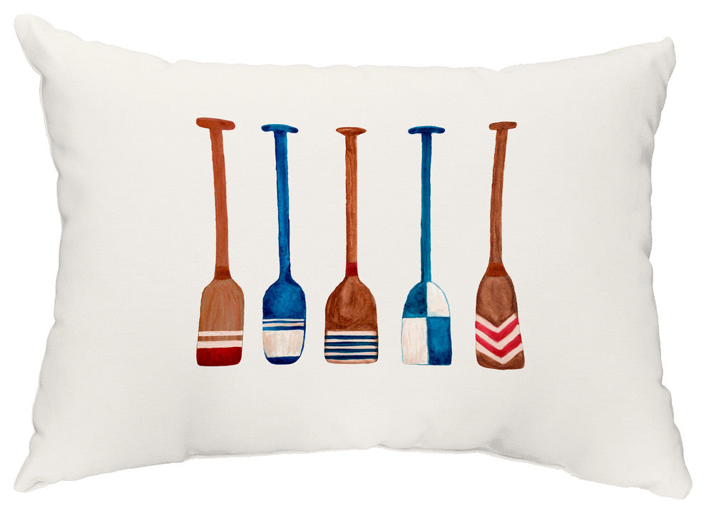 Oar Multi Painted 14"x20" Nautical Decorative Outdoor Pillow, Ivory