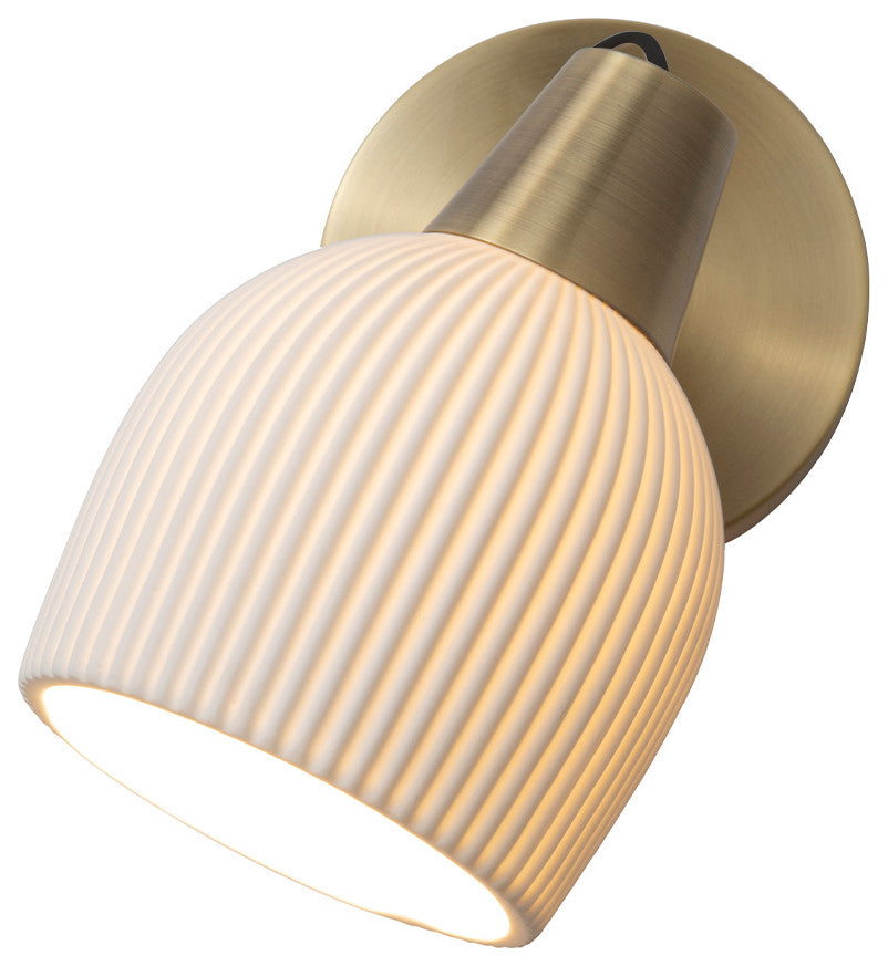 Petaluma Bone Porcelain Wall Sconce, Weathered Brass, Dimmer Switch, Portable