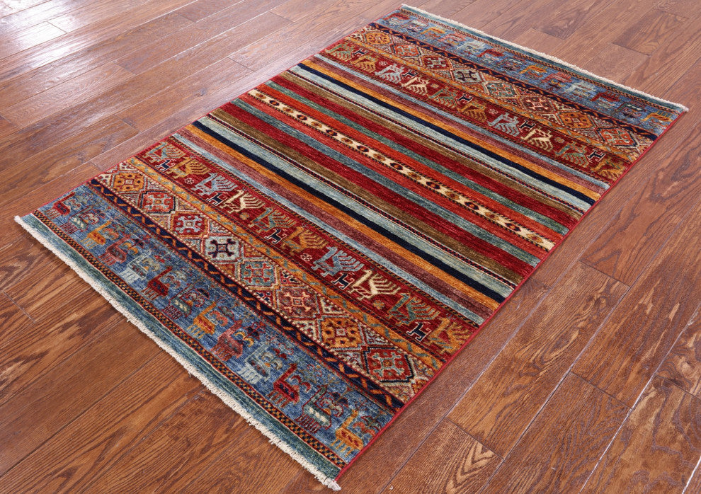 3' 4" X 5' 0" Tribal Persian Gabbeh Hand-Knotted Wool Rug Q8034