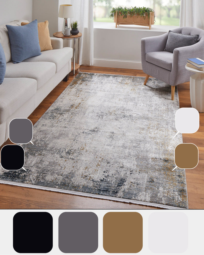 Weave & Wander Lindstra Gradient Watercolor Rug, Light Gray/Ivory, 9'9"x13'2"