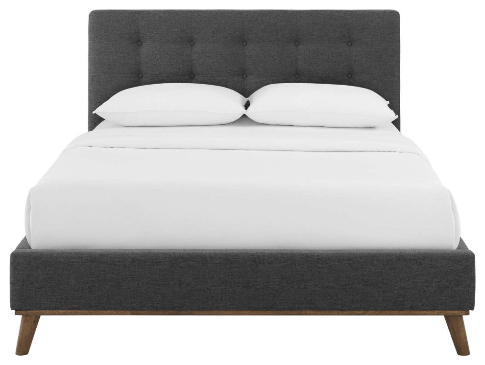 McKenzie Queen Biscuit Tufted Upholstered Fabric Platform Bed