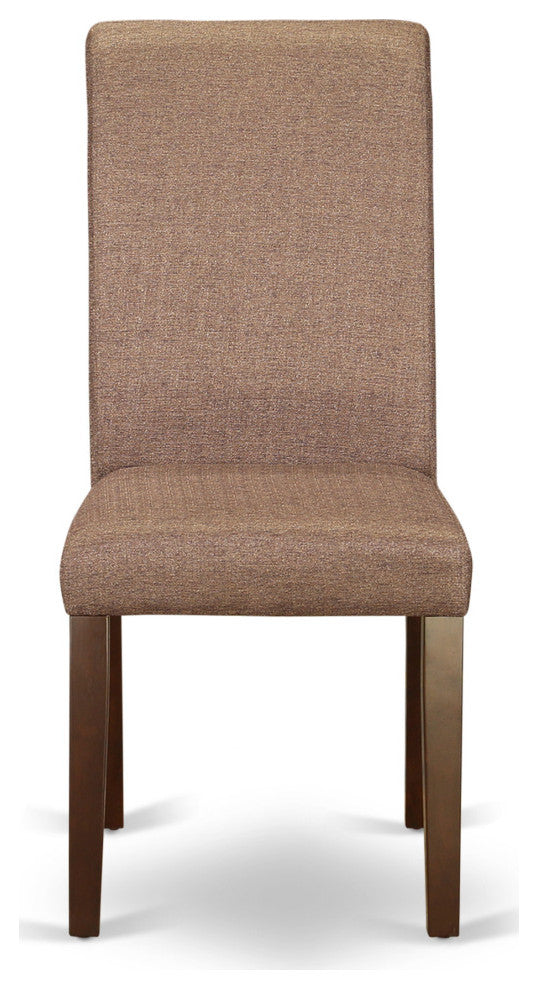 3Pc Kitchen Table, Linen Brown Fabric Parson Chairs, Mahogany Chair Legs