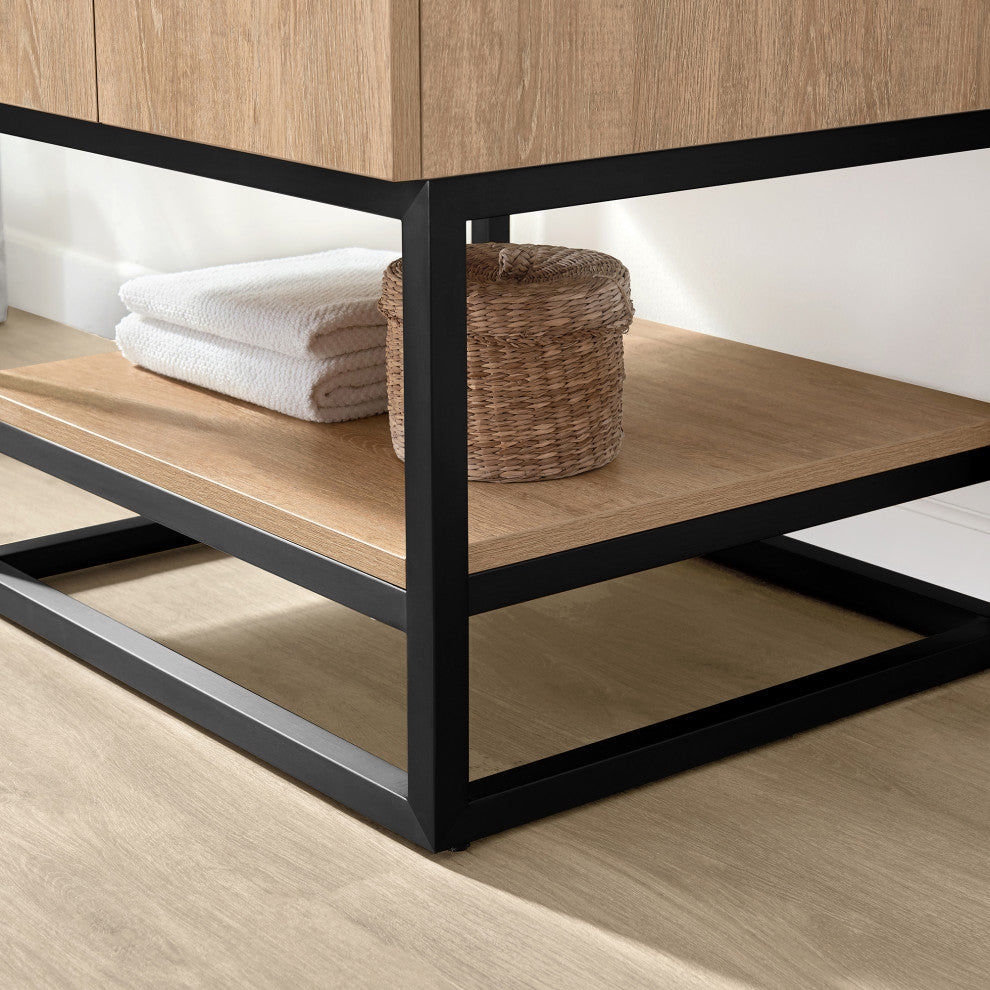 Alistair Vanity, North American Oak, Matte Black Hardware, 24", With Mirror