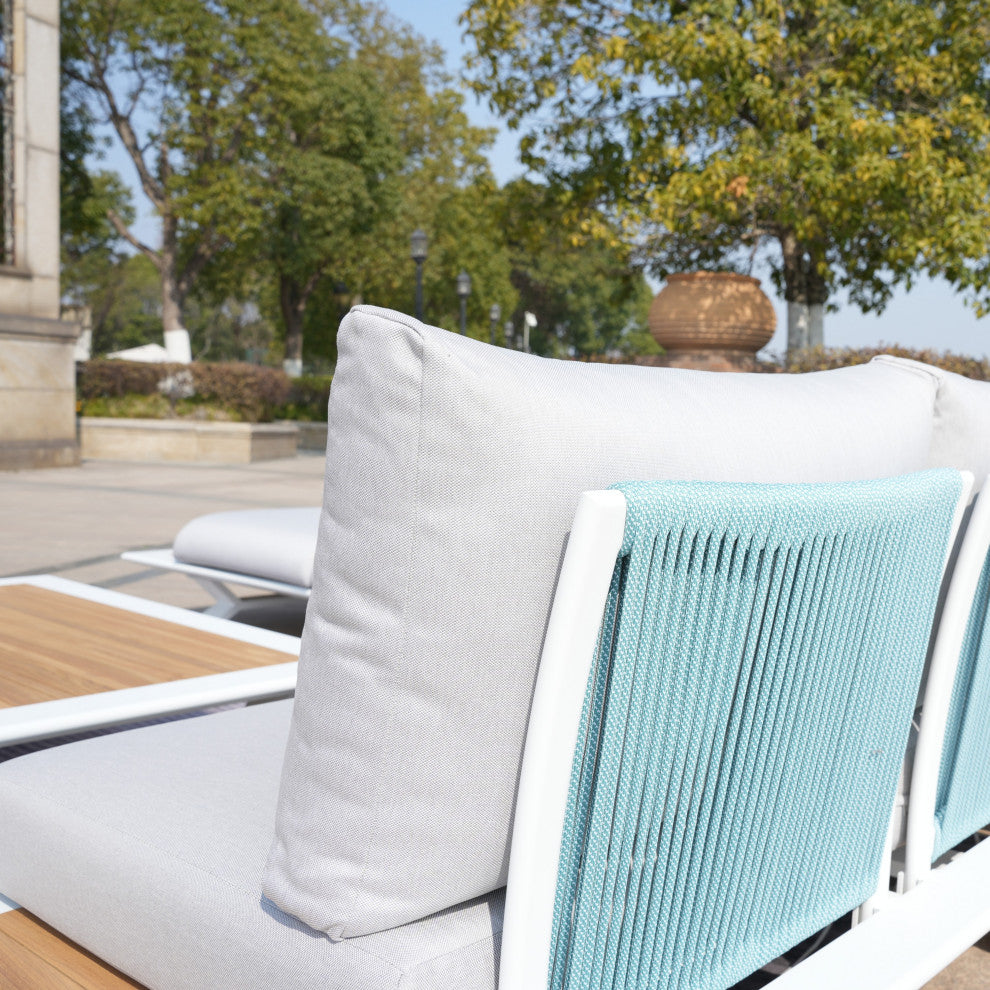 6 Piece Patio Aluminum Open Tube Sofa Set With Coffee Table, White
