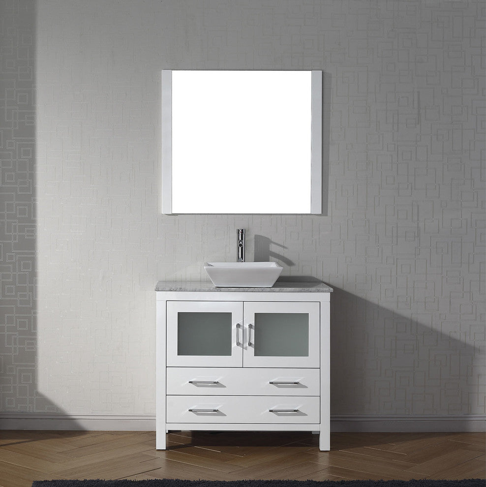 Virtu Dior 36" Single Bathroom Vanity, White With Faucet and Mirror