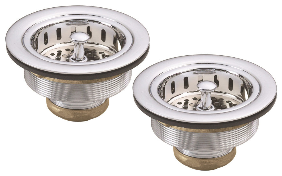 Two Wing Nut Style Large Kitchen Basket Strainer, Satin Nickel, Polished Chrome