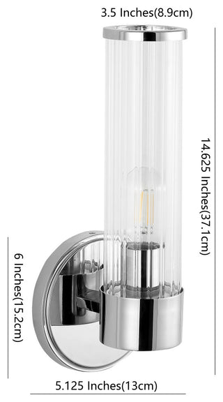 Cecil Tall Cylinder Iron/Striped Glass Modern LED Vanity, Chrome, 1-Light