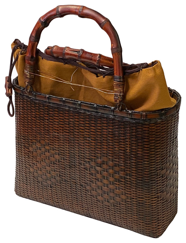 Asian Handmade Rustic Brown Rattan Bamboo Handle Hand Bag Hws3030