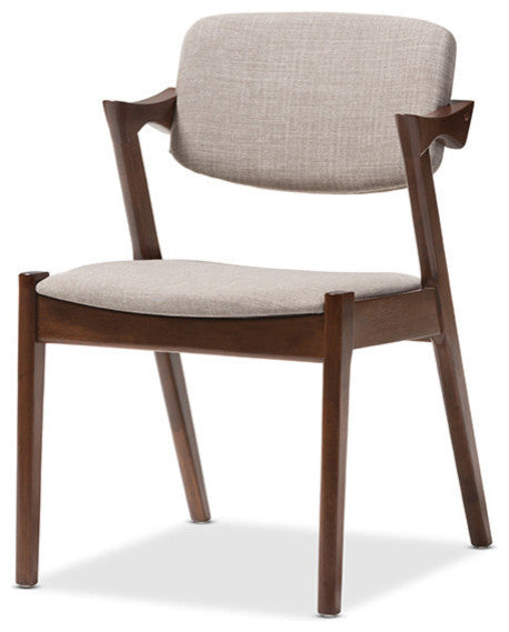 Elegant Dark Walnut Wood Gray Fabric Upholstered Dining Armchair, Set of 2
