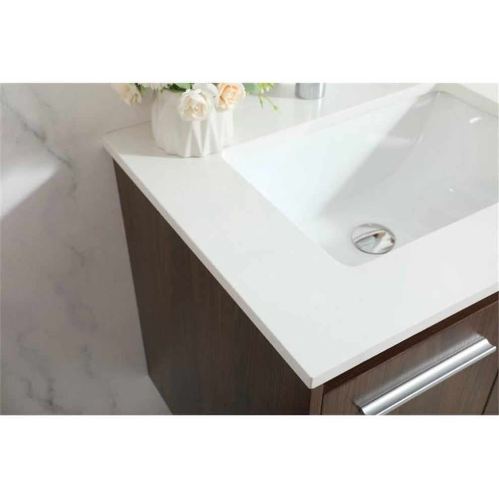 Elegant Decor Penn 24" Aluminum Alloy MDF Single Bathroom Vanity in Walnut