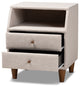 Mid-Century Modern Beige Fabric Upholstered 2-Drawer Wood Nightstand