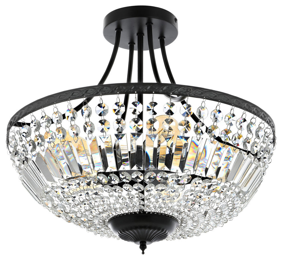 5-Light Crystal Semi Flush Mount, Black