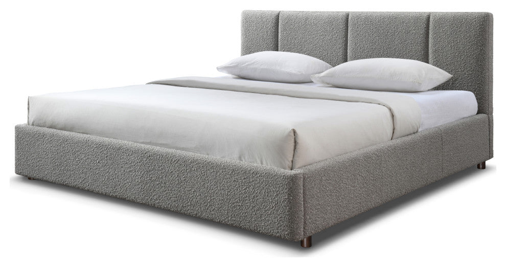 Omax Decor Venice Modern Fabric Upholstered Platform Bed, Grey Boucle, King