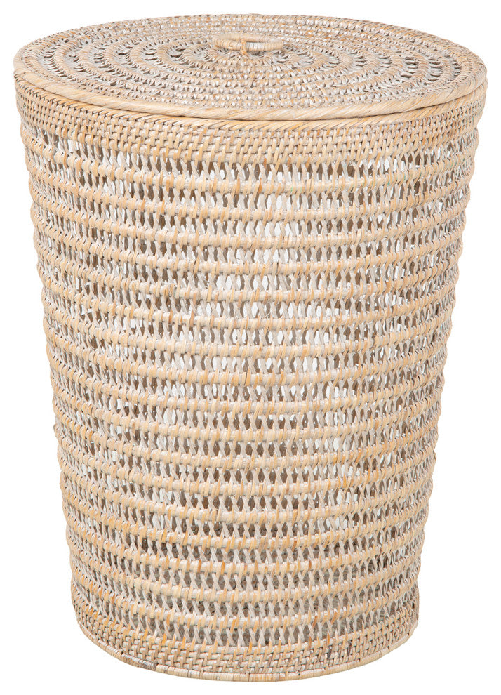Cambria Rattan Laundry Hamper With Liner, White Wash