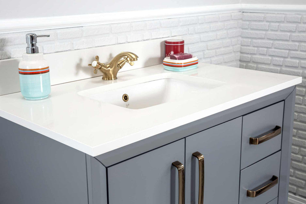Fabia Collection 36" Bathroom Vanity With Sink, Mirror, Countertop, Dark Gray