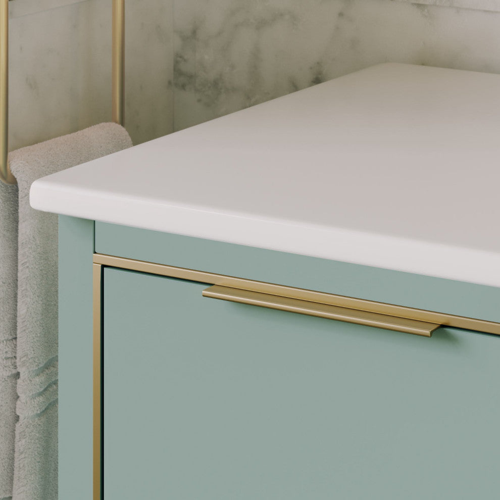 Bradford Bath Vanity, Green, 48", Satin Brass Hardware, Single Sink, Freestanding