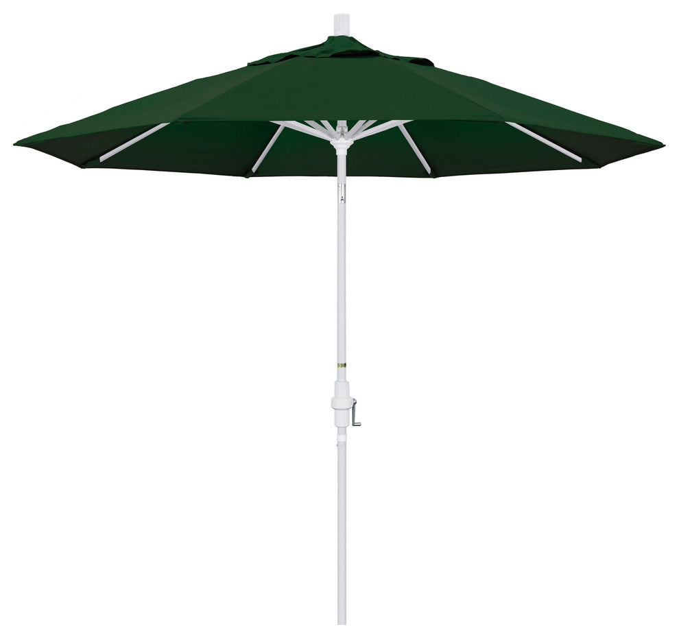 9' Matted White Collar Tilt Crank Aluminum Umbrella, Hunter Green Pacifica