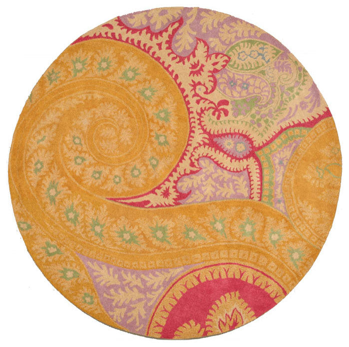 Hand-Tufted Wool Orange Transitional Floral Paisley Rug, 4' Round