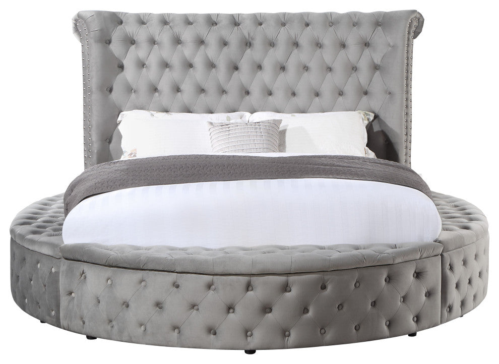 ACME Gaiva Queen Bed with Storage in Gray Velvet
