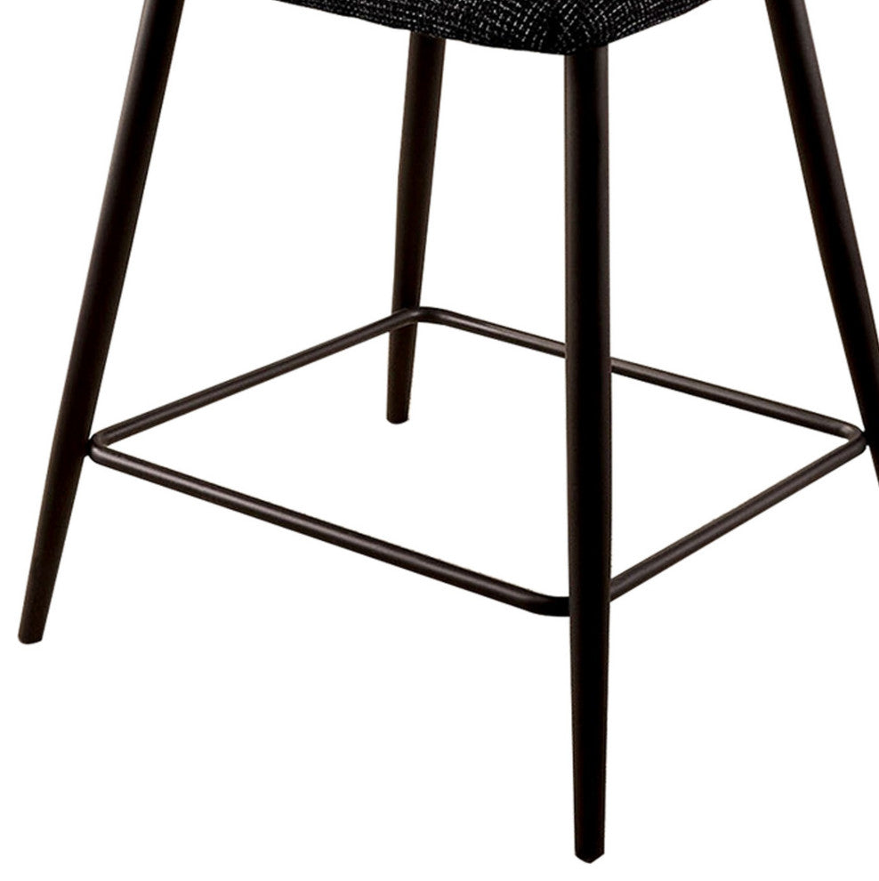 Benzara BM230600 S/2 Fabric Counter Height Chairs, Angled Metal Legs, Black