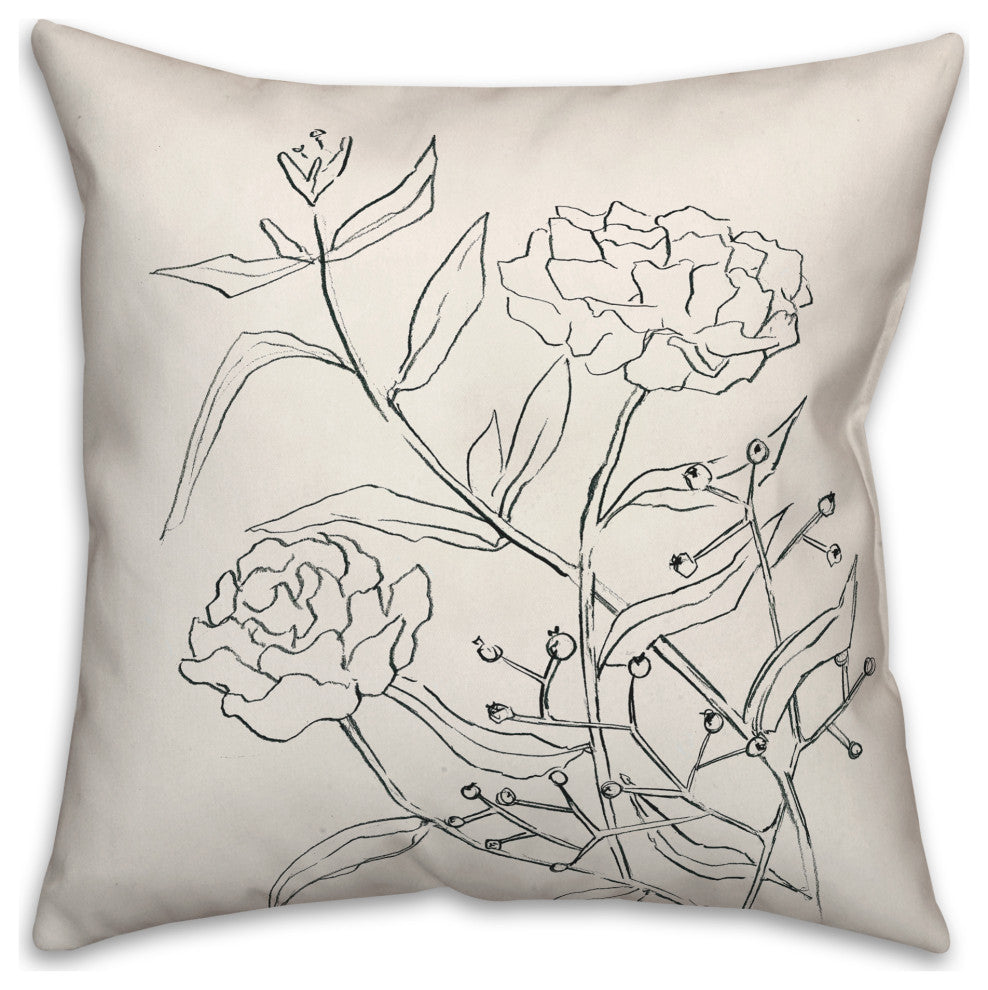 Pencil Florals 18x18 Spun Poly Pillow