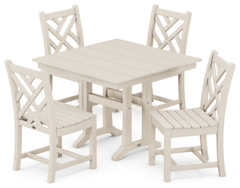 Chippendale 5-Piece Farmhouse Trestle Side Chair Dining Set, Sand
