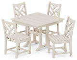 Chippendale 5-Piece Farmhouse Trestle Side Chair Dining Set, Sand