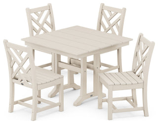 Chippendale 5-Piece Farmhouse Trestle Side Chair Dining Set, Sand