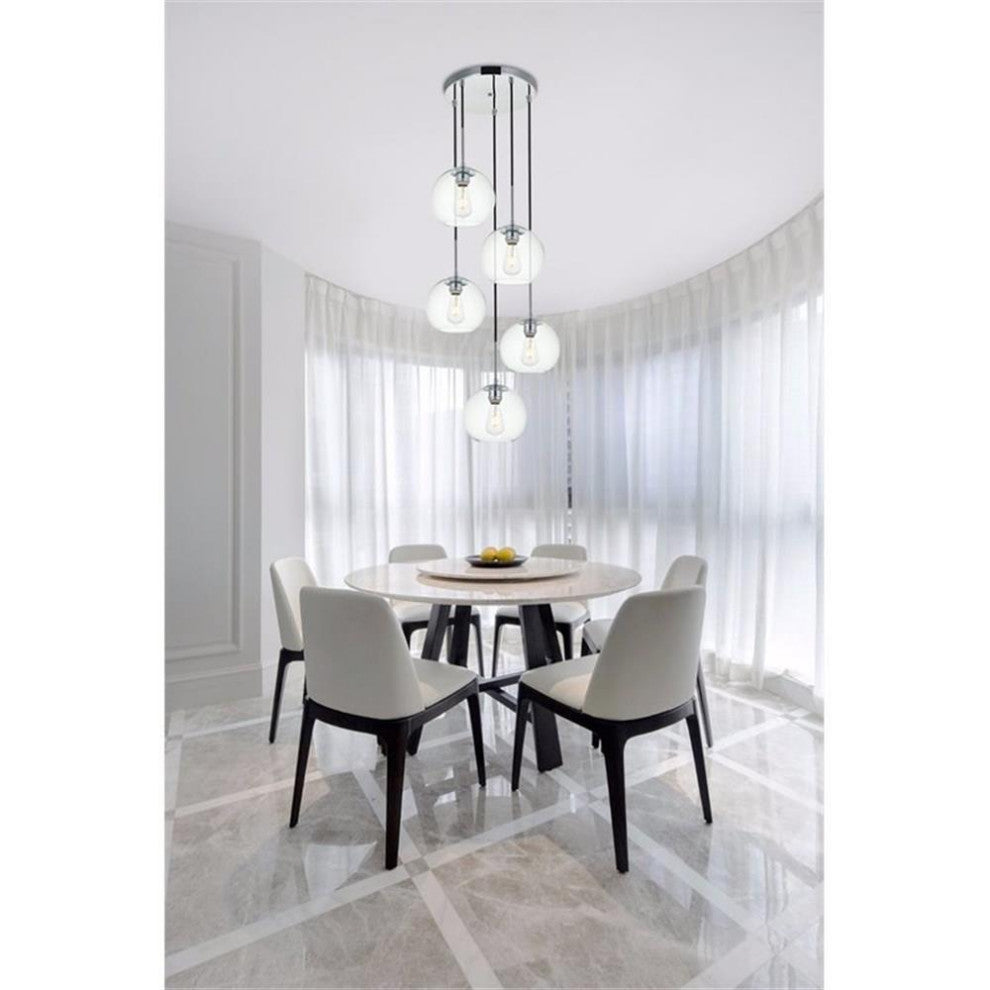 Living District Baxter 5-Light Metal Pendant in Chrome and Clear Finish