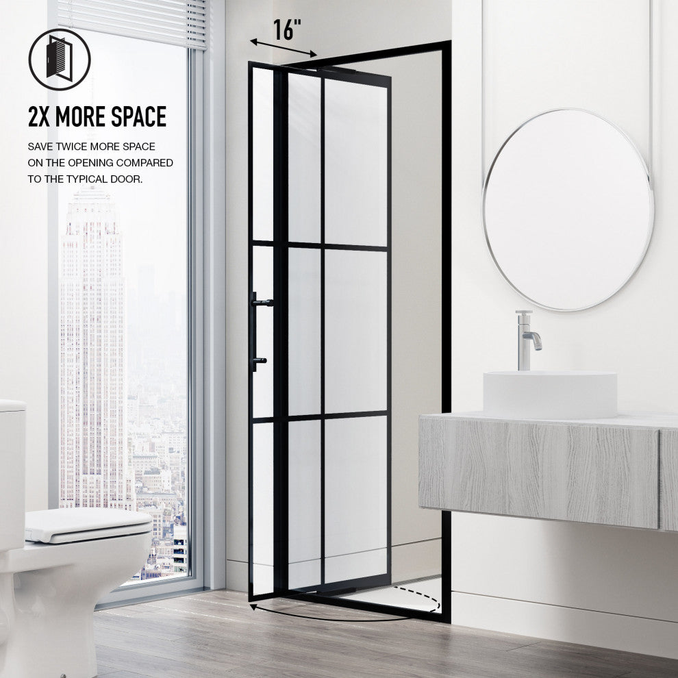 VIGO Astoria Framed Pivot Shower Door, Matte Black, 32" W X 76" H, Clear Glass