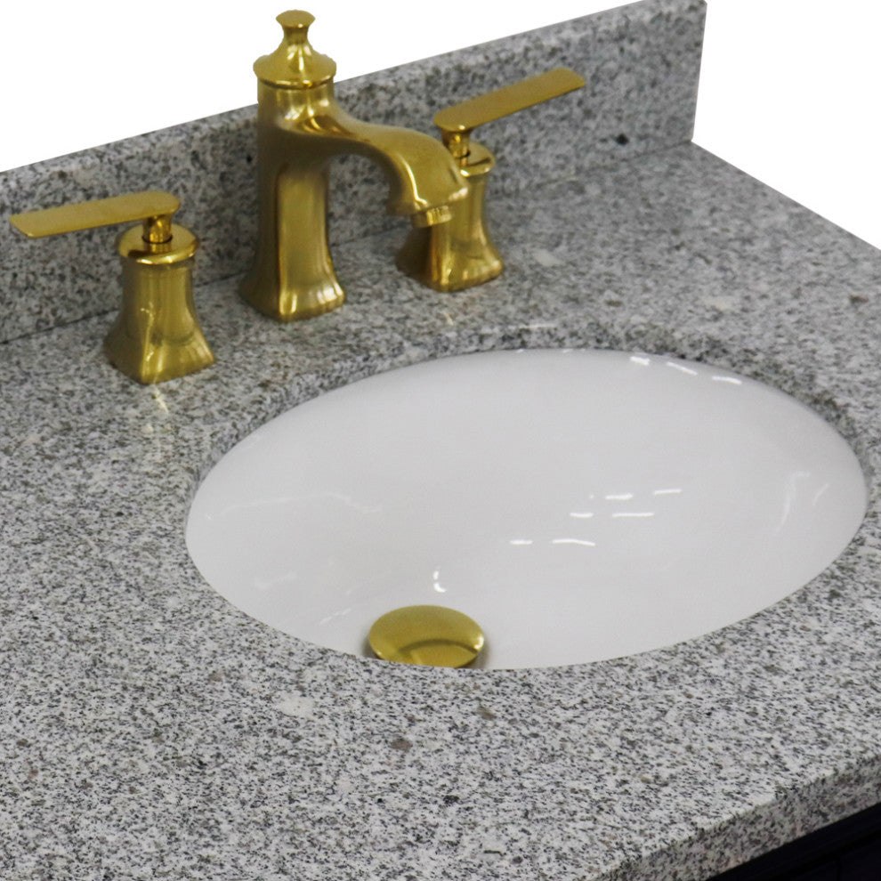 37" Single Vanity, Blue Finish With Gray Granite