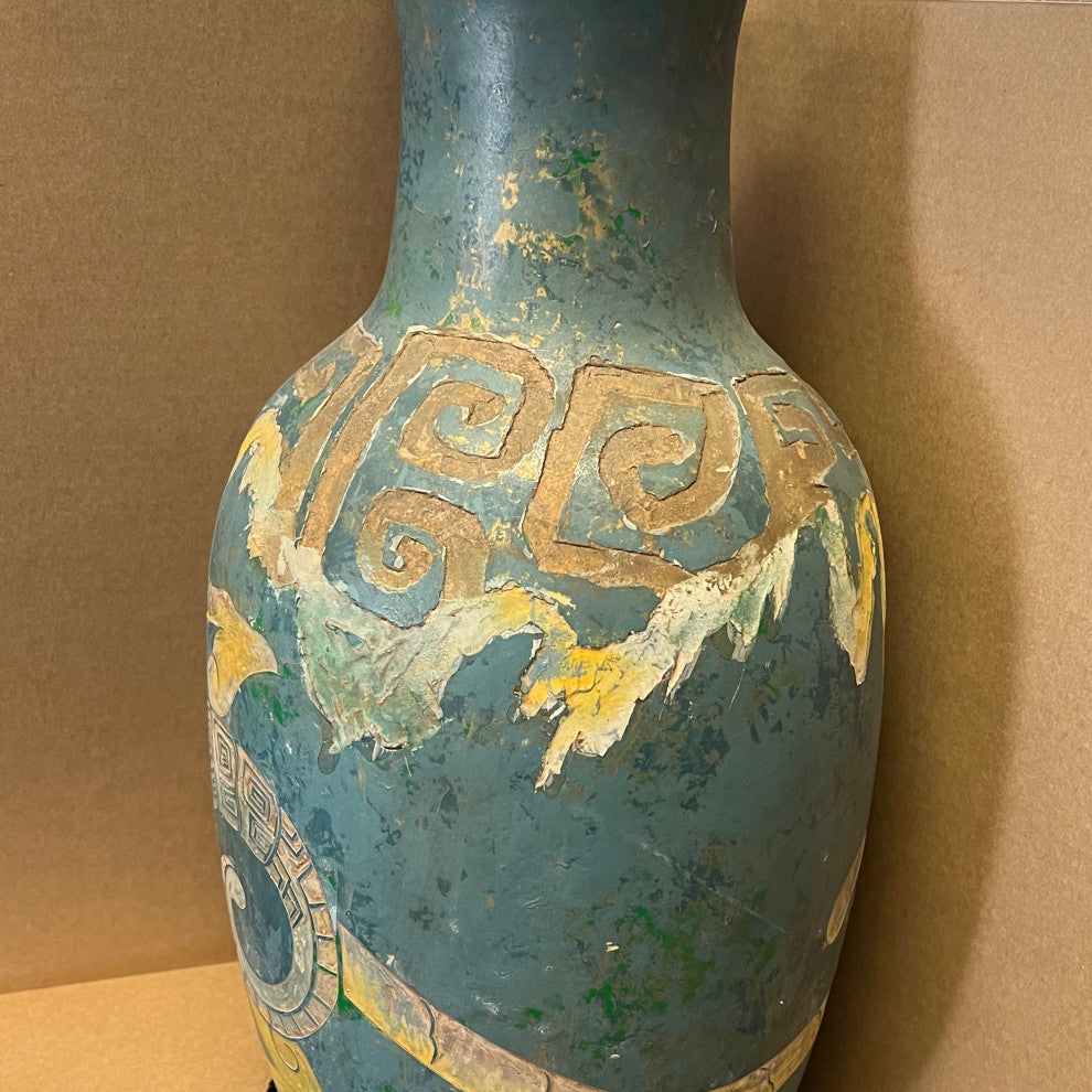 Chinese Distressed Blue Green Paint Porcelain Dragon Pattern Vase Hws2440