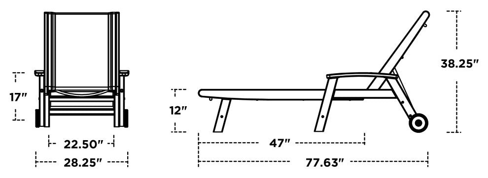 Coastal Chaise With Wheels, Teak / Burlap Sling